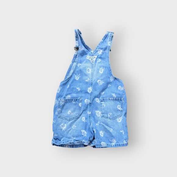 5T Oshkosh B'Gosh Blue Denim Overall Shorts with PrinteD Flowers and Butterflies - Picture 3 of 4